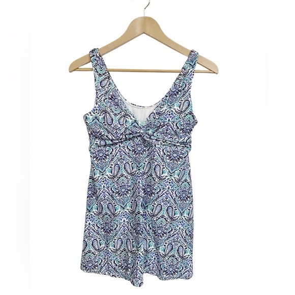 Leilani Swim Dress One Piece Blue Patterned Women’s Sz 6 NWT - Picture 1 of 10